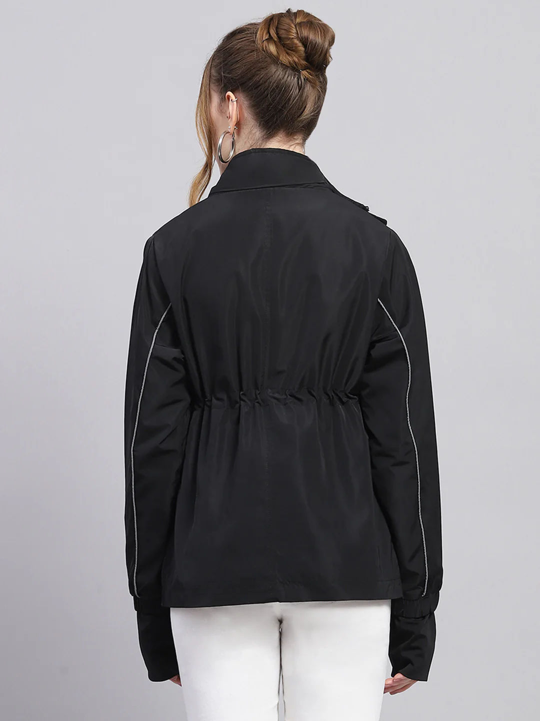 Women Black Solid Detachable Hood Full Sleeve Jacket - Image 6