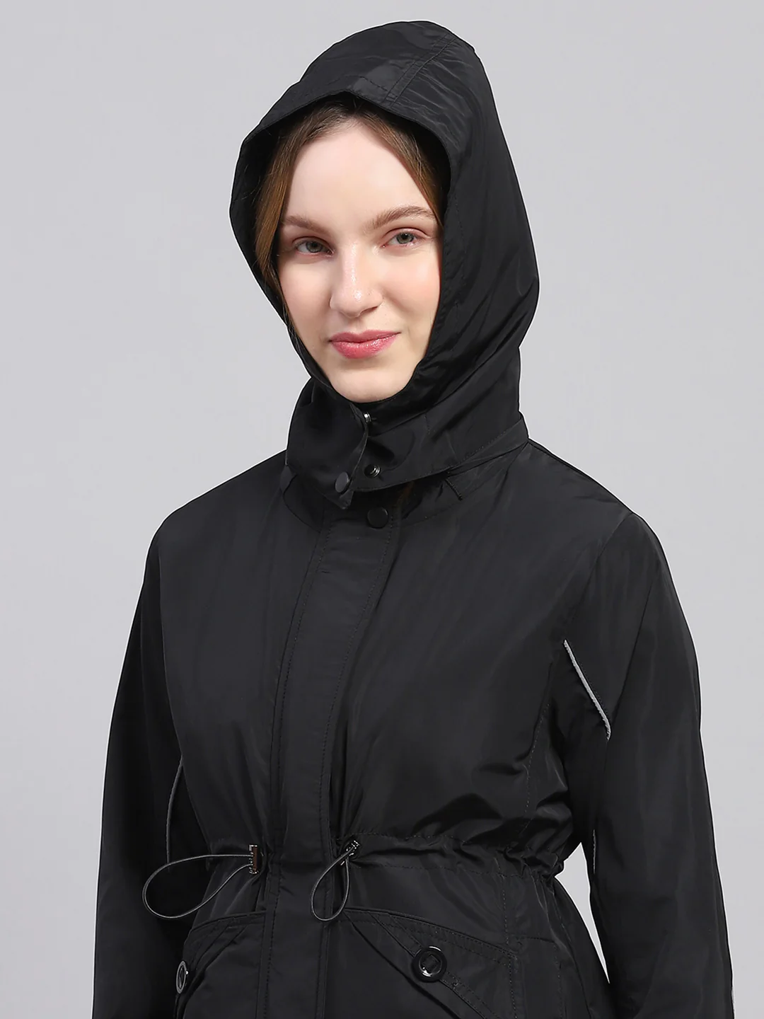 Women Black Solid Detachable Hood Full Sleeve Jacket - Image 7