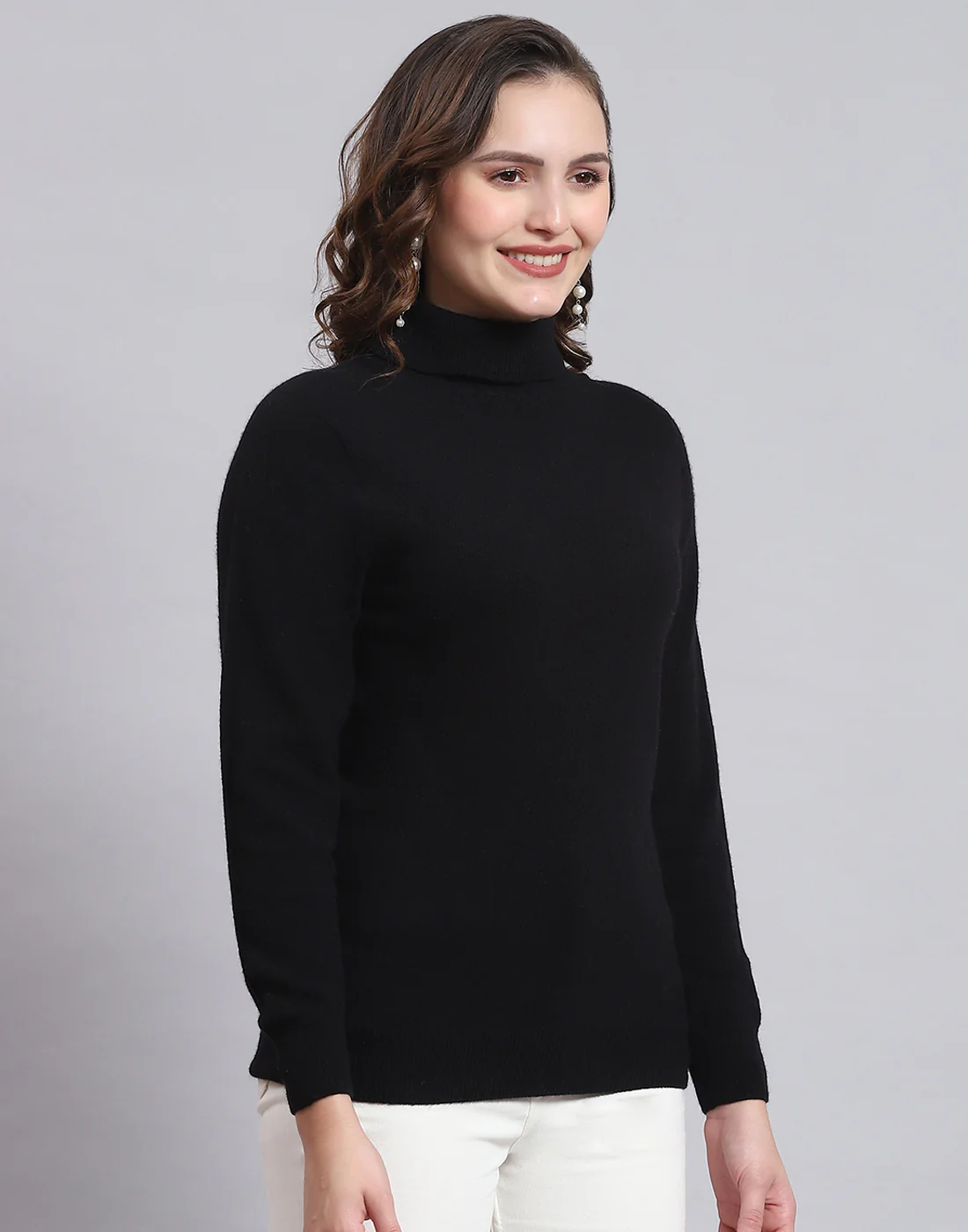Women Black Solid H Neck Full Sleeve Sweatshirt - Image 4