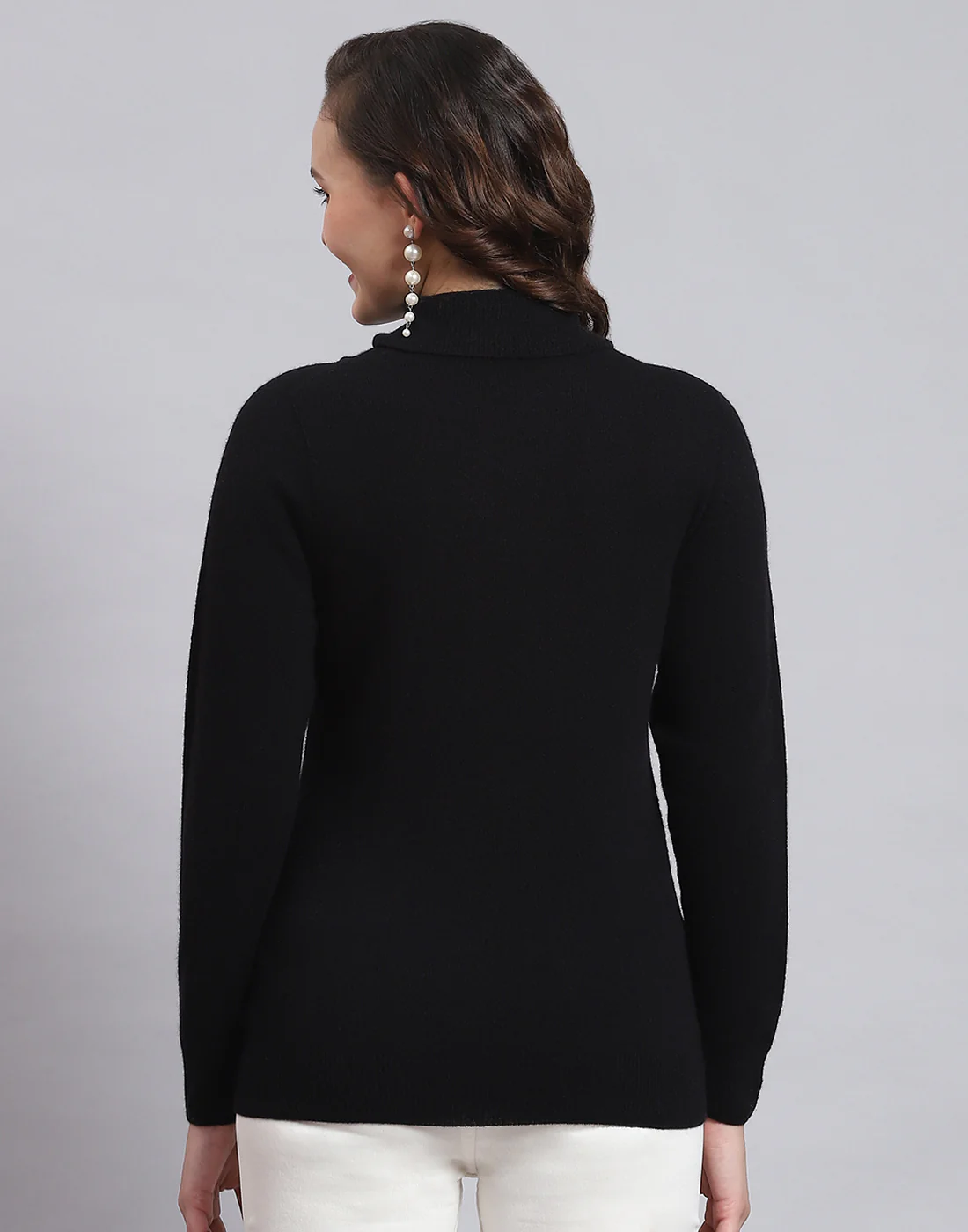 Women Black Solid H Neck Full Sleeve Sweatshirt - Image 5