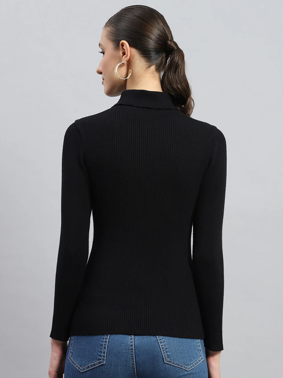 Women Black Solid High Neck Full Sleeve Sceavy - Image 5