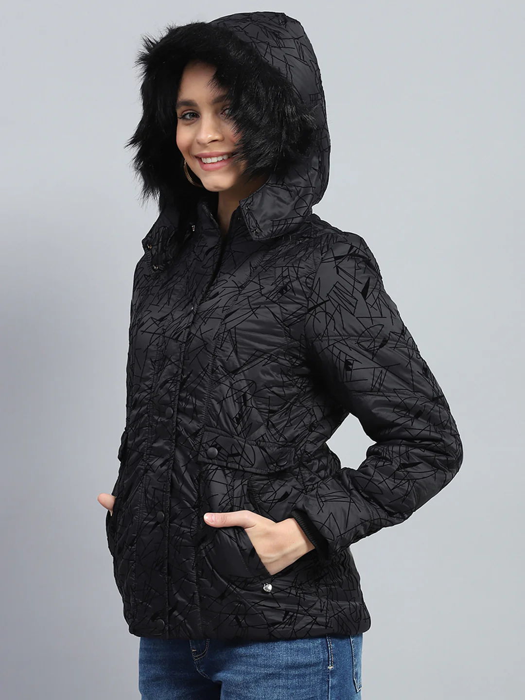 Women Black Solid Hooded Full Sleeve Jacket - Image 6