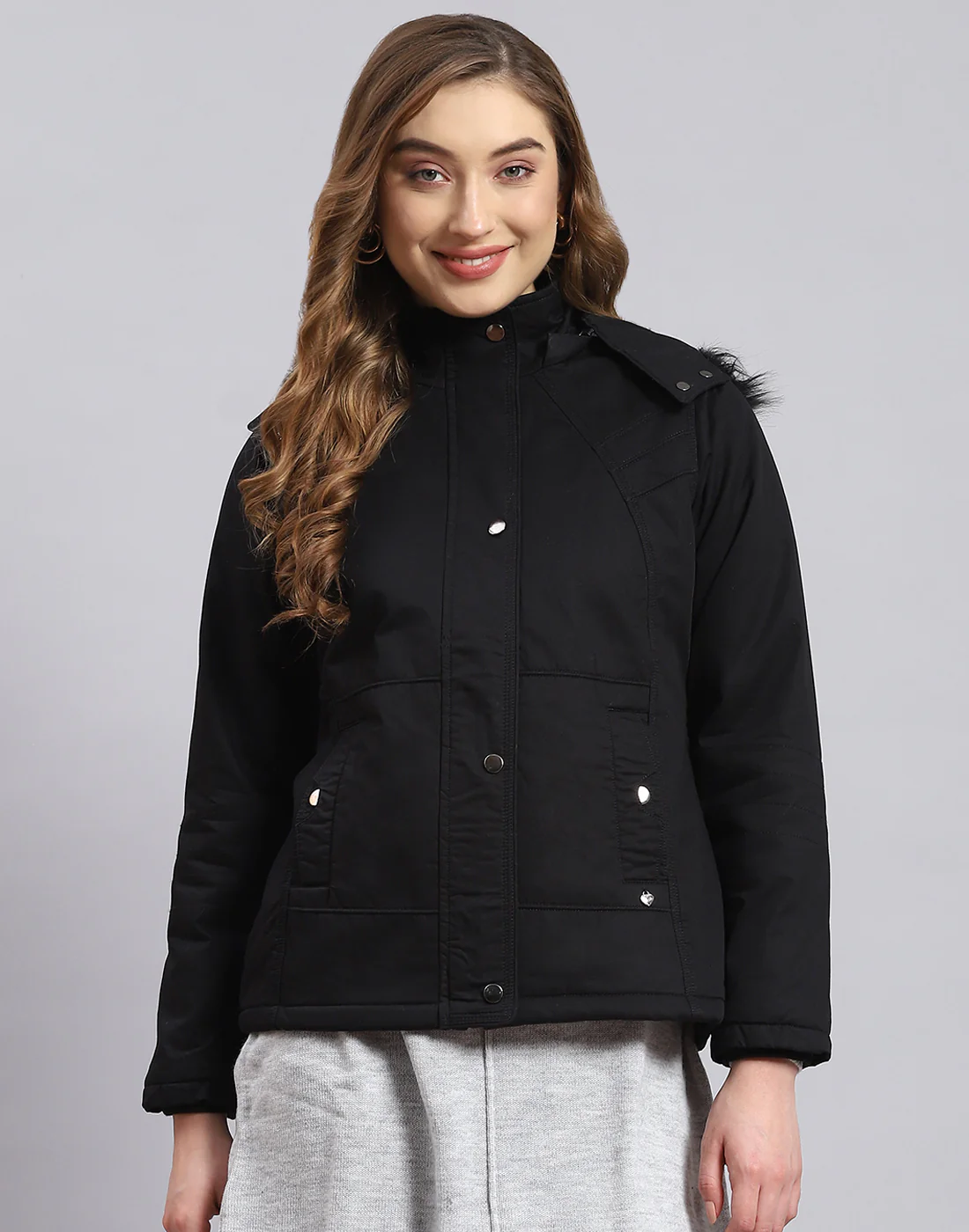 Women Black Solid Hooded Full Sleeve Jacket - Image 2