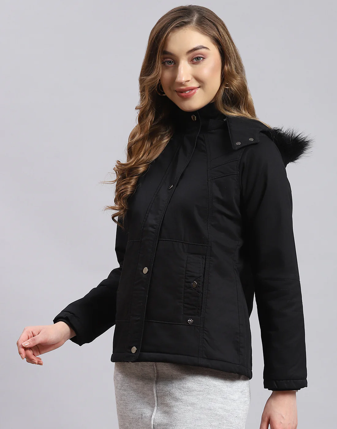 Women Black Solid Hooded Full Sleeve Jacket - Image 3