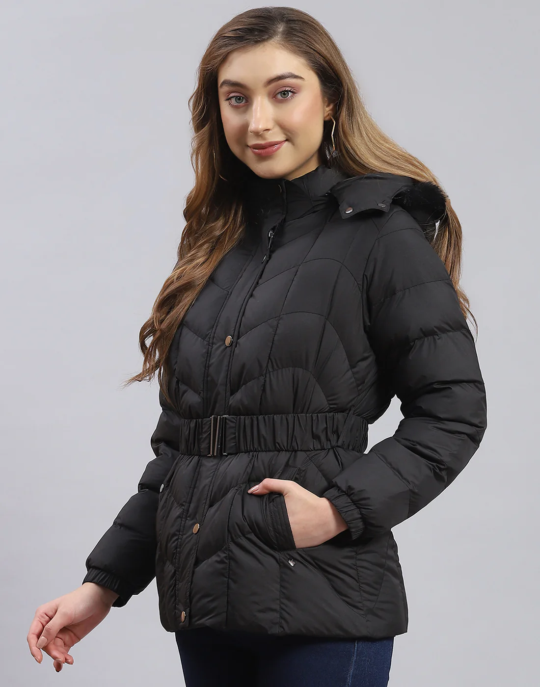 Women Black Solid Hooded Full Sleeve Jacket - Image 3