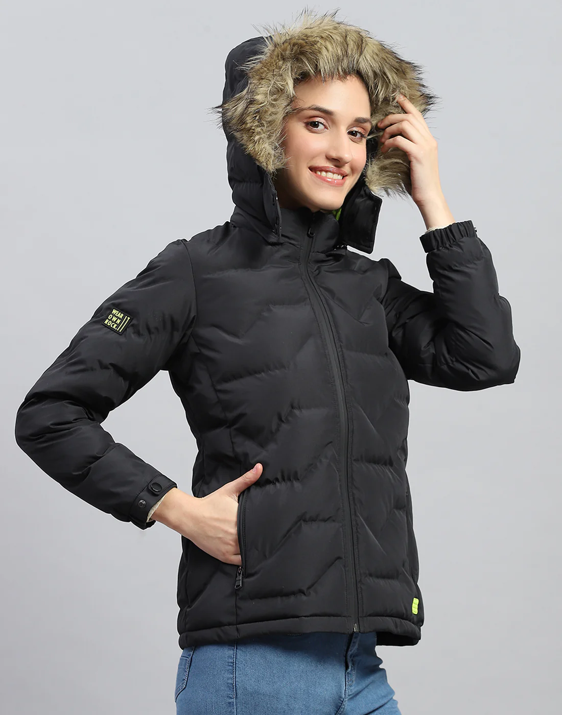Rock.it Women Black Solid Hooded Full Sleeve Heating Jacket - Image 6