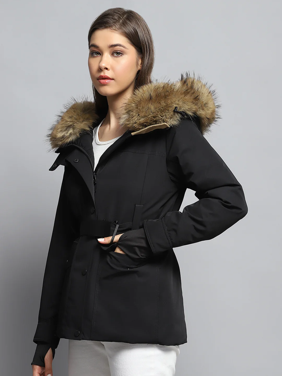 Women Black Solid Hooded Full Sleeve Jacket - Image 3