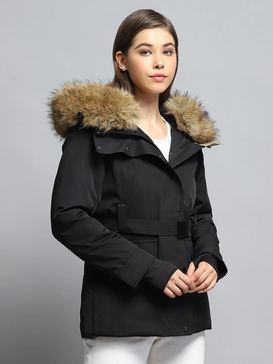 Women Black Solid Hooded Full Sleeve Jacket - Image 4