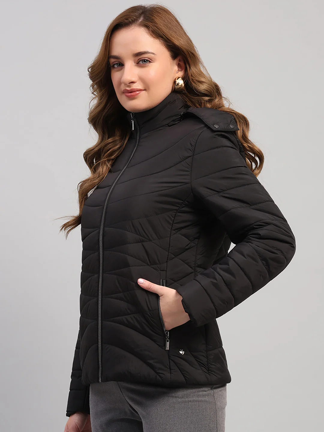 Women Black Solid Hooded Full Sleeve Jacket - Image 3