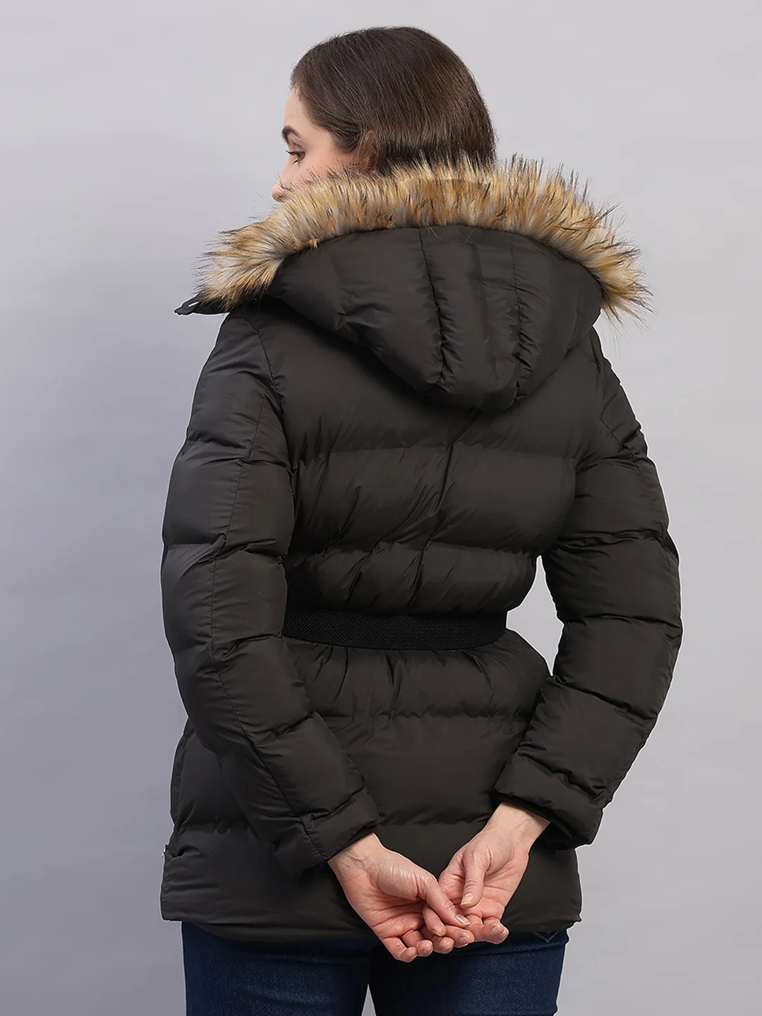 Women Black Solid Hooded Full Sleeve Jacket - Image 5