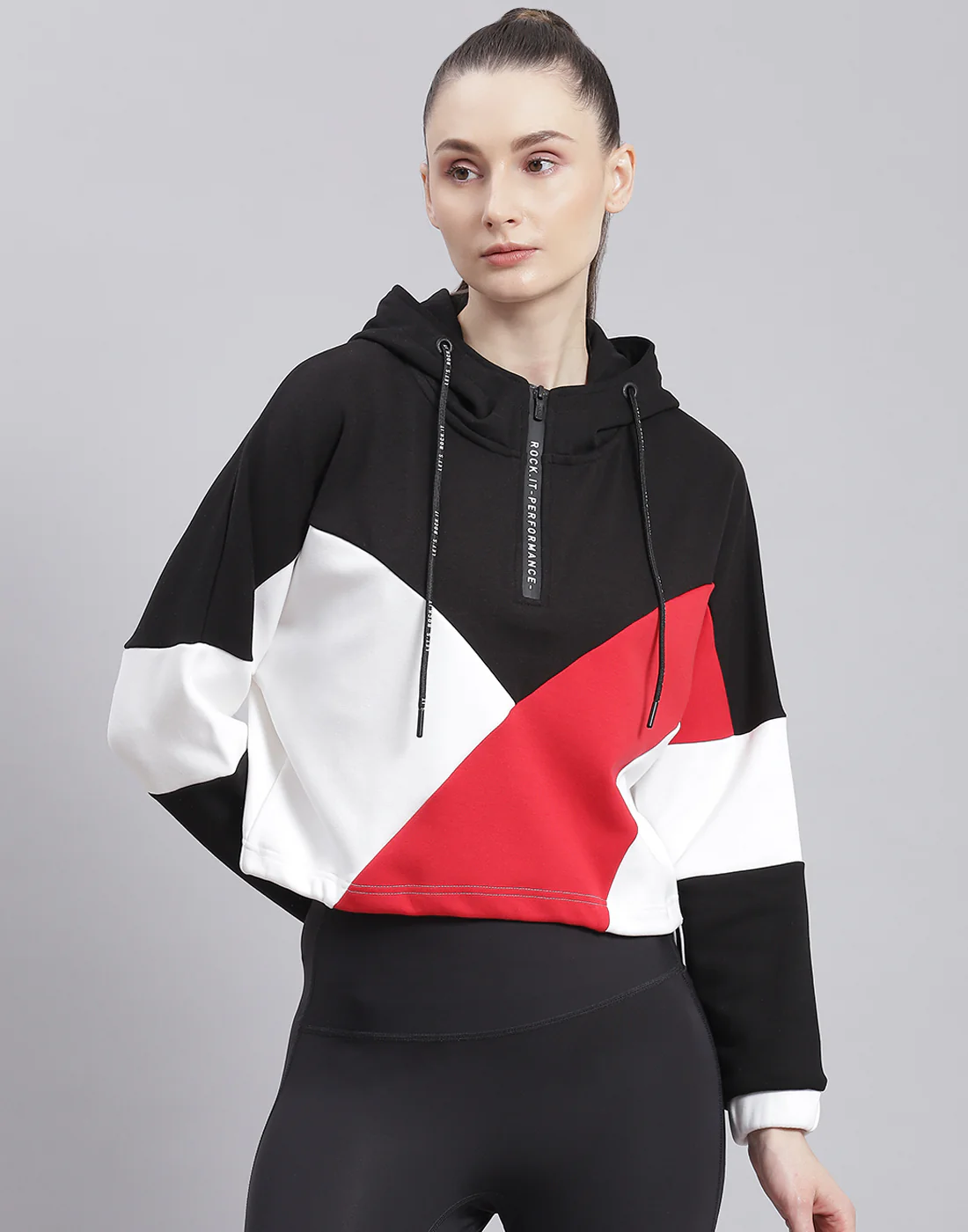 Rock.it Women Black Solid Hooded Full Sleeve Sweatshirt - Image 2