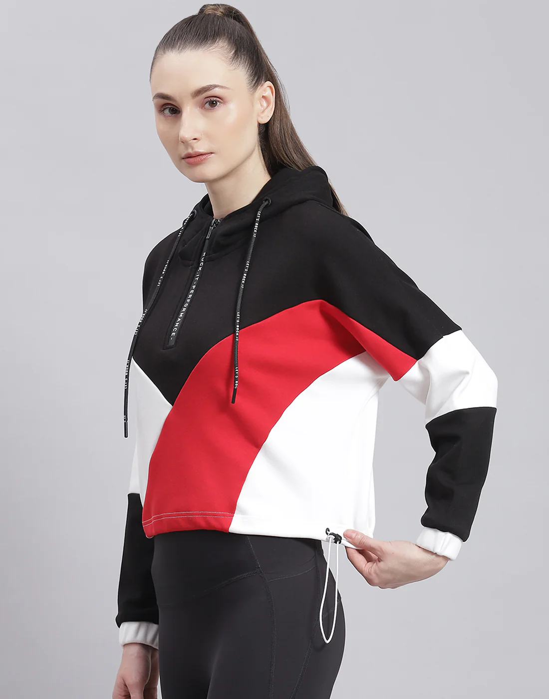 Rock.it Women Black Solid Hooded Full Sleeve Sweatshirt - Image 3