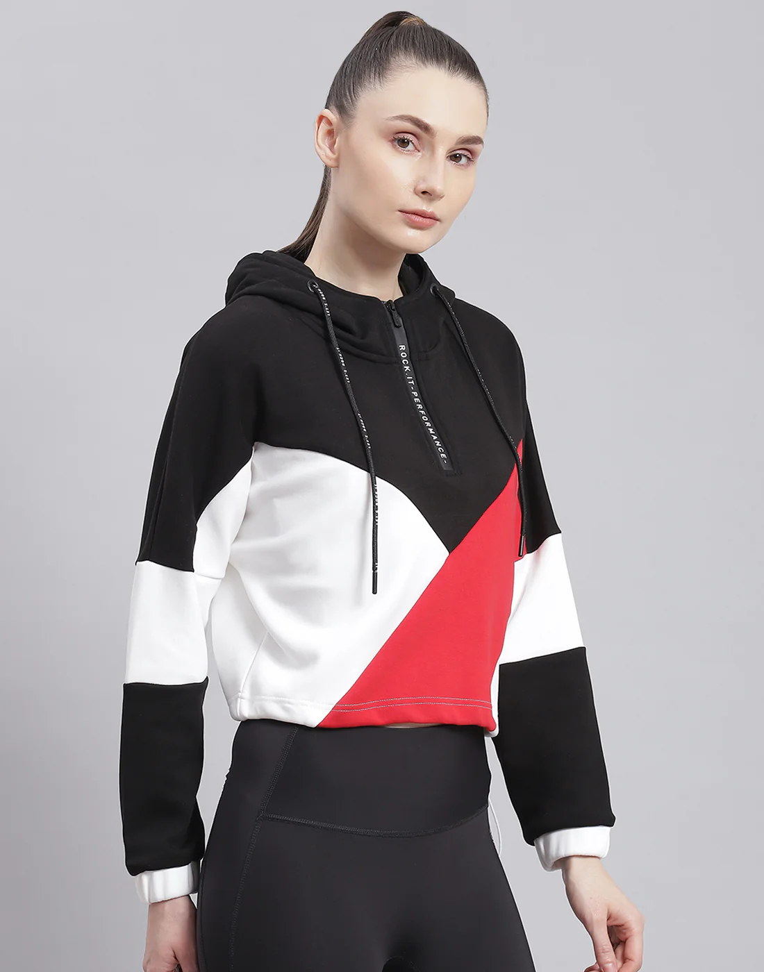 Rock.it Women Black Solid Hooded Full Sleeve Sweatshirt - Image 4