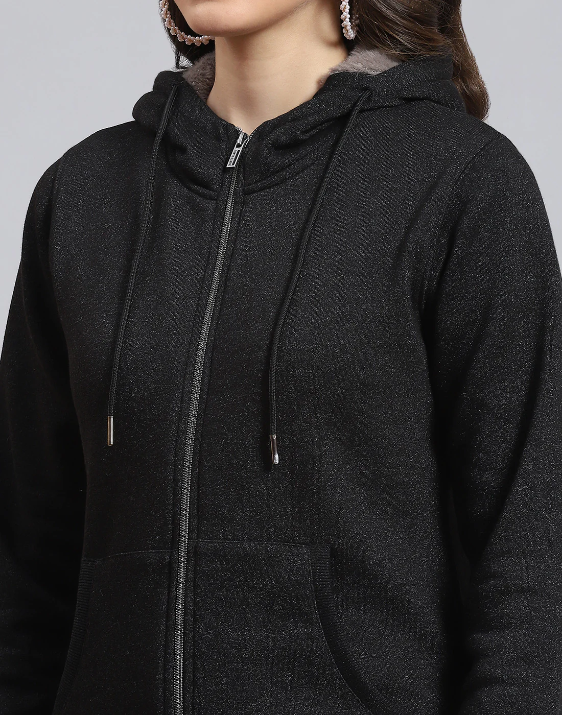 Women Black Solid Hooded Full Sleeve Sweatshirt - Image 7