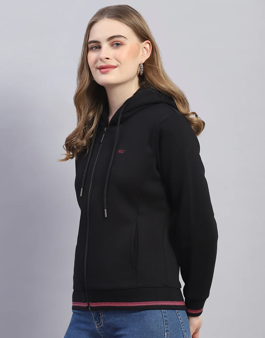 Women Black Solid Hooded Full Sleeve Sweatshirt - Image 3