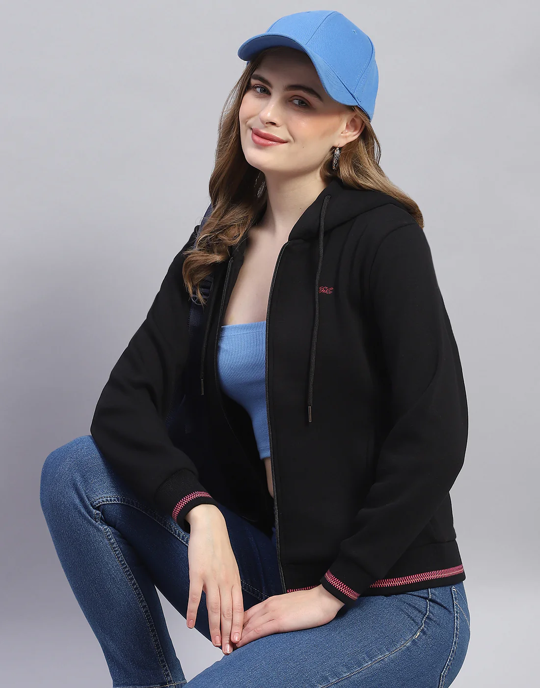 Women Black Solid Hooded Full Sleeve Sweatshirt - Image 6