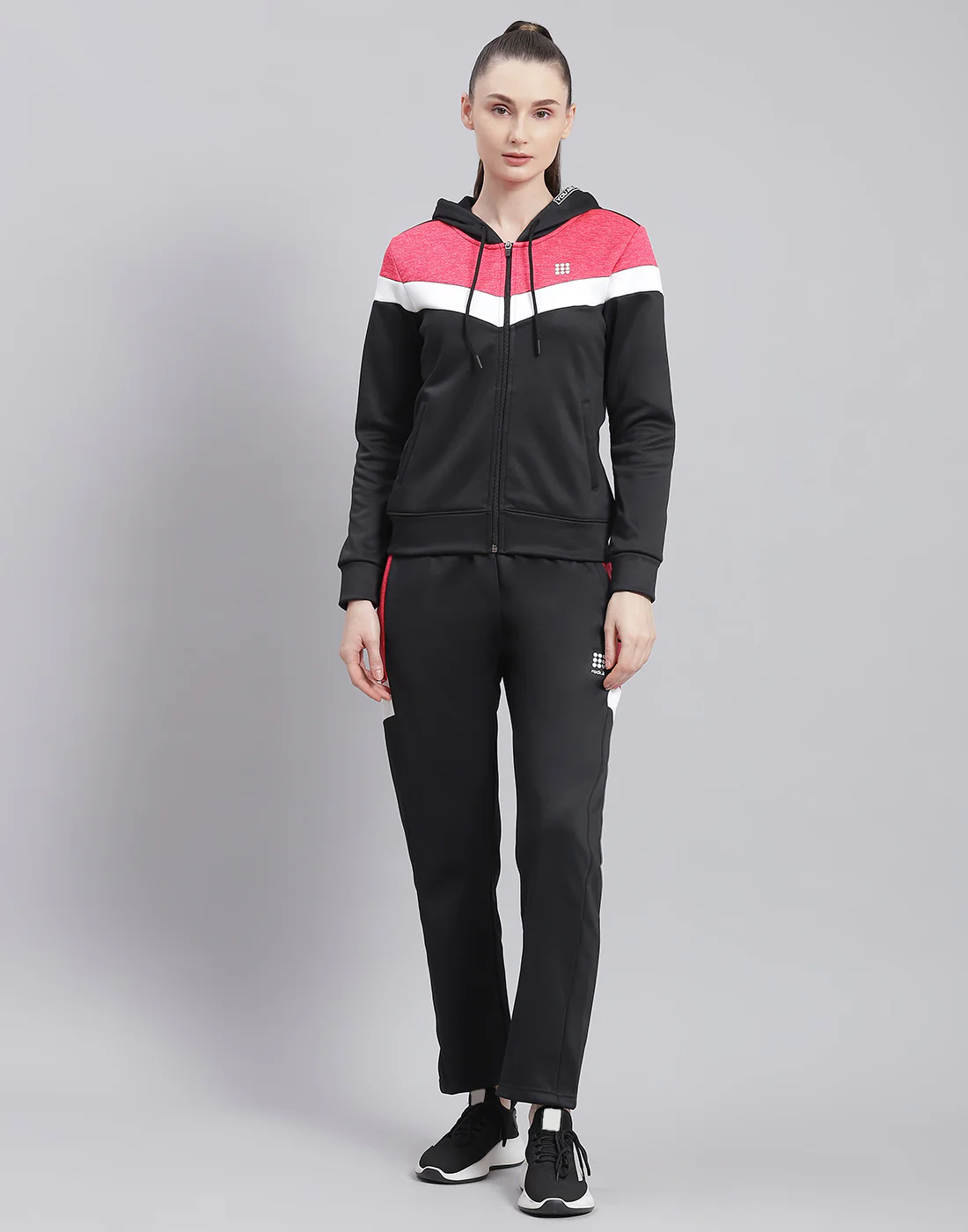 Rock.it Women Black Solid Hooded Full Sleeve Tracksuit - Image 2