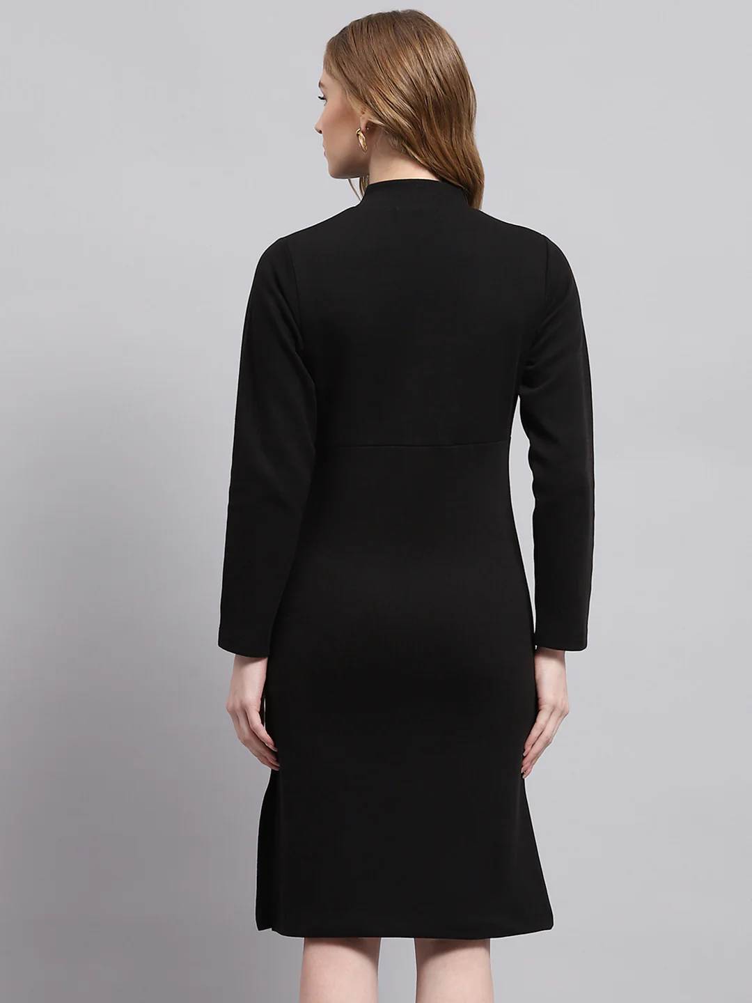 Women Black Solid Mock Neck Full Sleeve Dress - Image 5