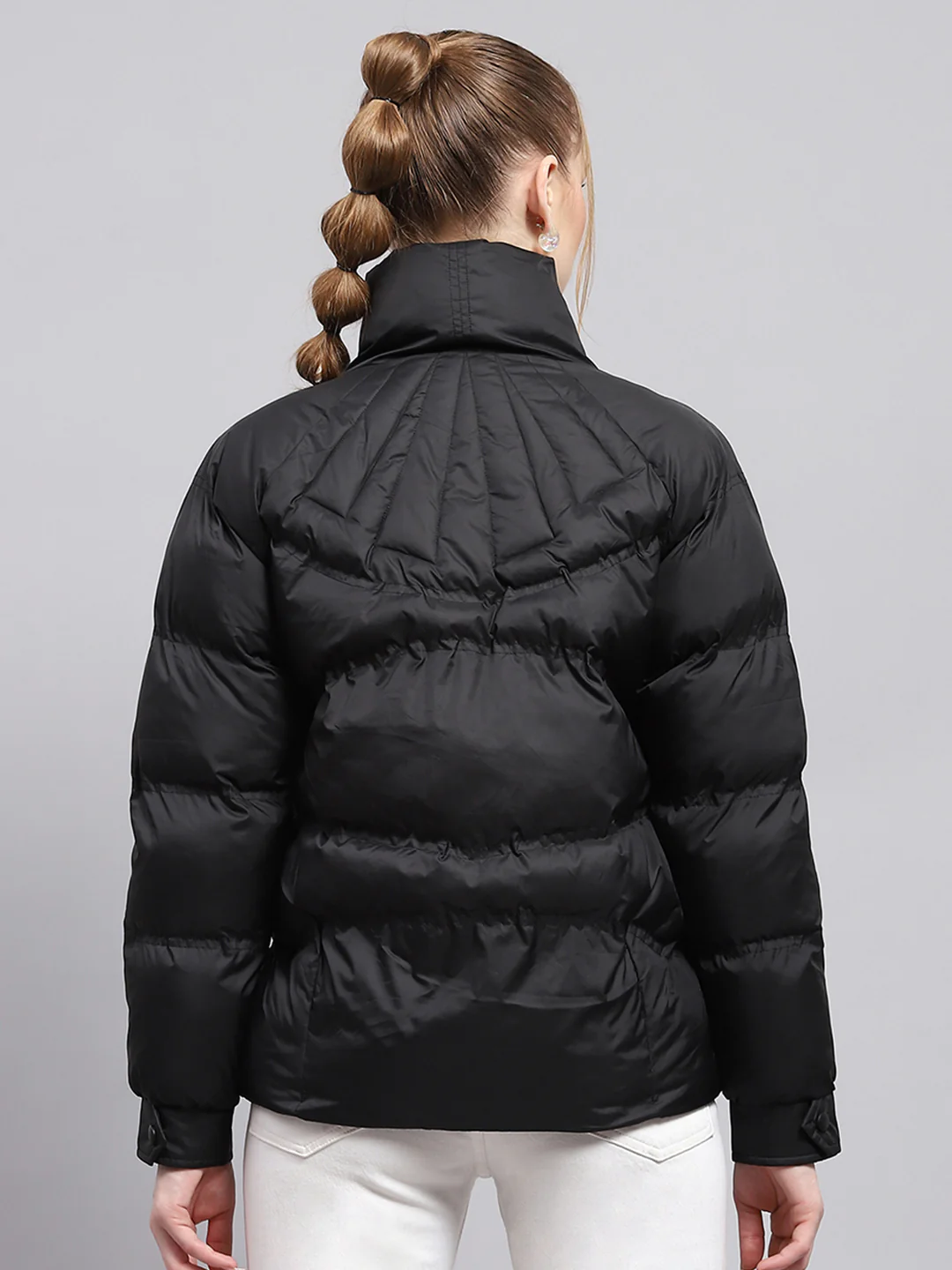 Women Black Solid Mock Neck Full Sleeve Jacket - Image 5
