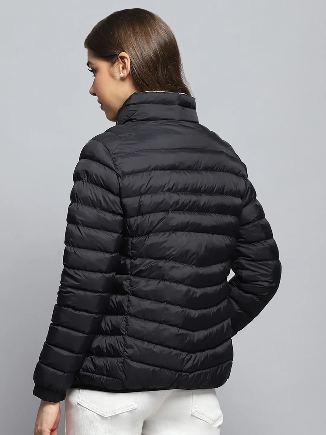 Women Black Solid Mock Neck Full Sleeve Reversible Jacket - Image 5