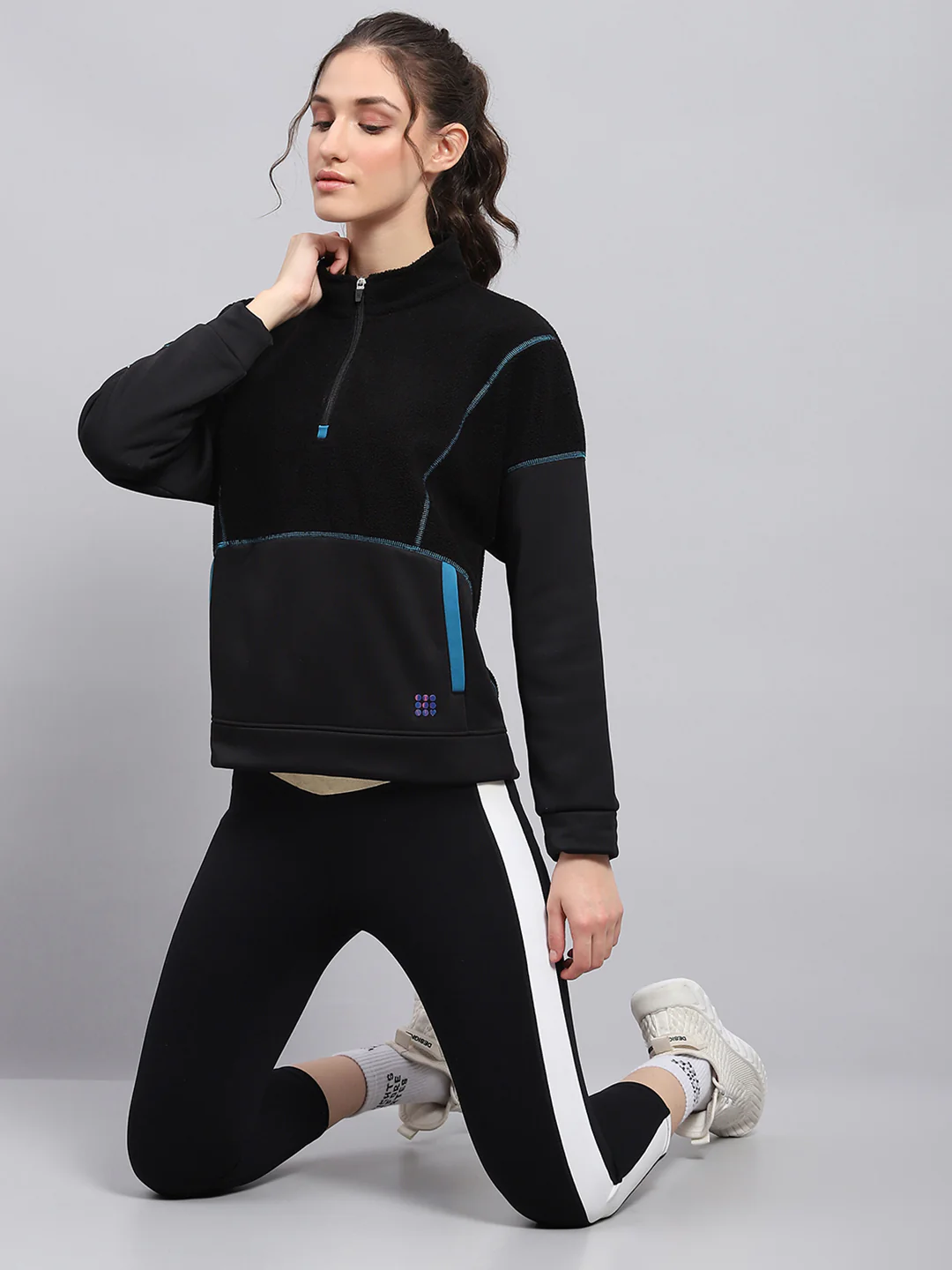 Rock.it Women Black Solid Mock Neck Full Sleeve Sweatshirt - Image 2