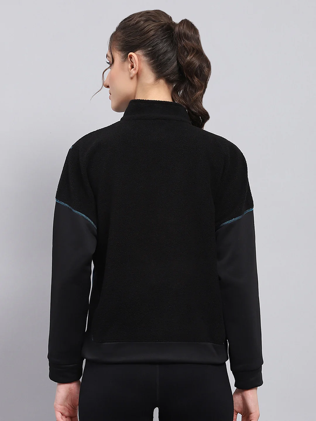 Rock.it Women Black Solid Mock Neck Full Sleeve Sweatshirt - Image 5