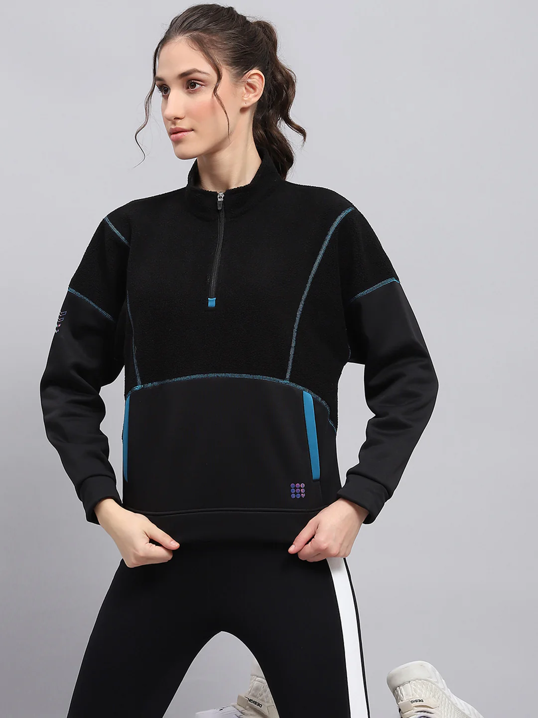 Rock.it Women Black Solid Mock Neck Full Sleeve Sweatshirt - Image 6