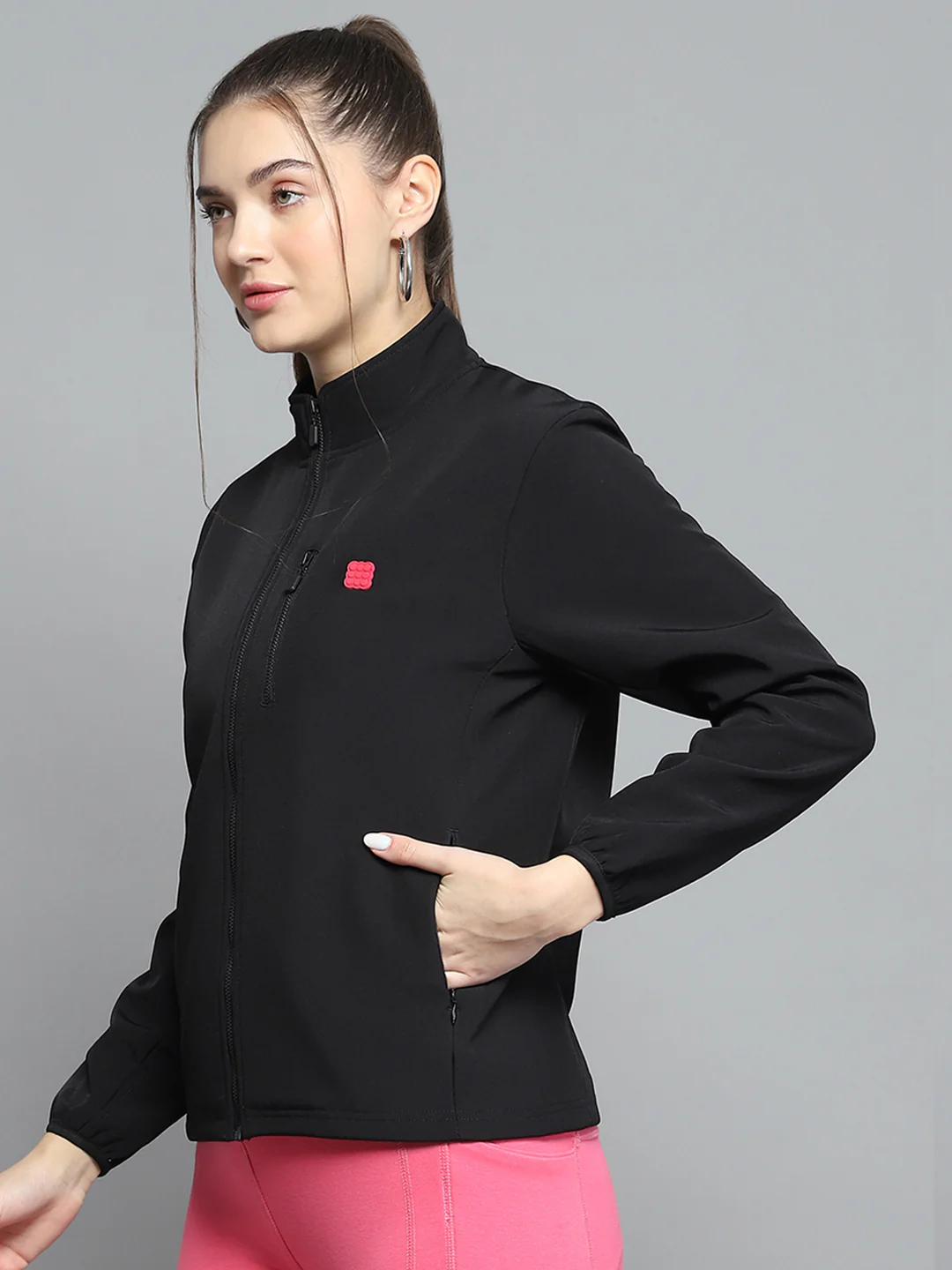 Rock.it Women Black Solid Mock Neck Full Sleeve Sweatshirt - Image 3