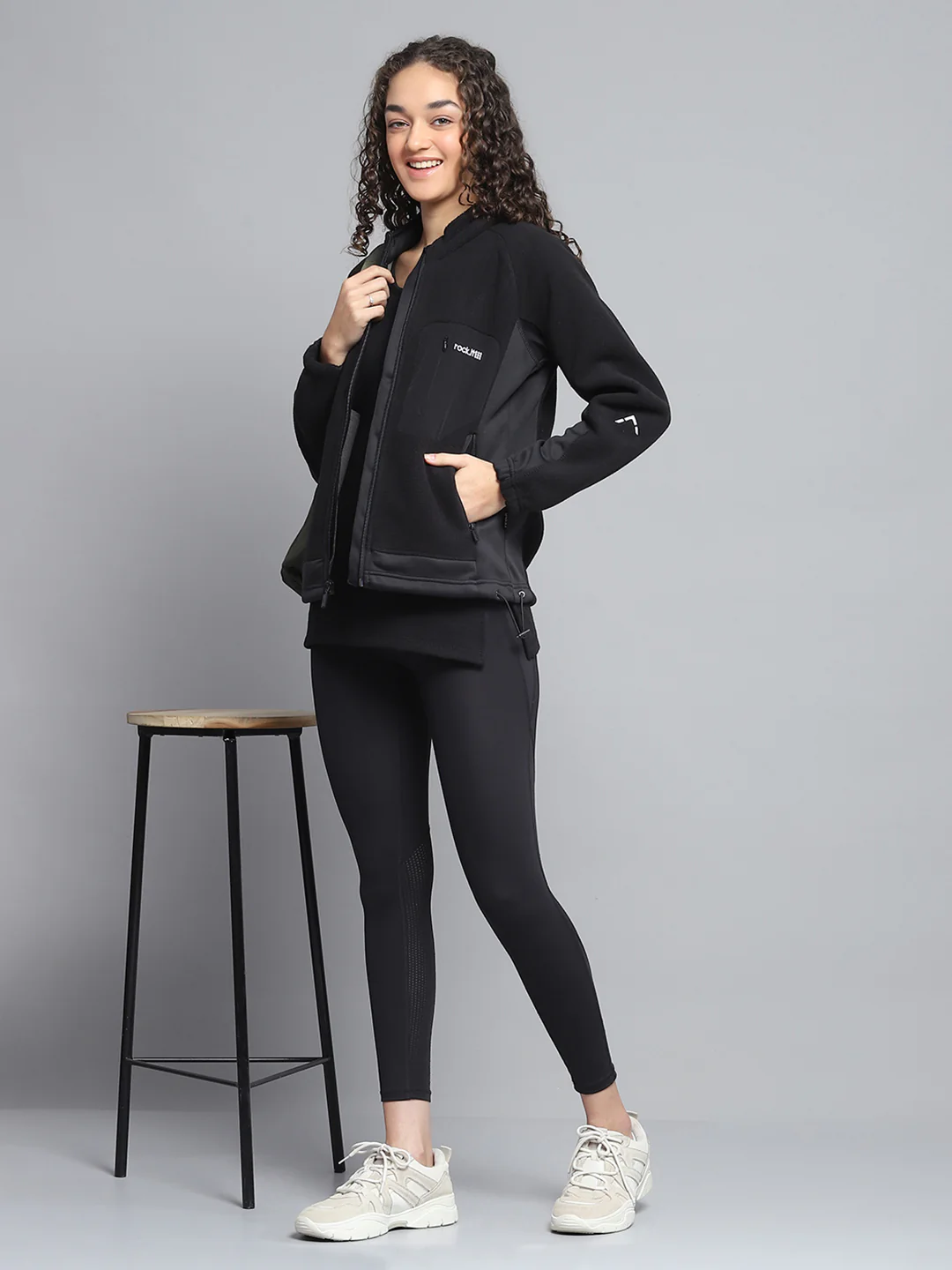 Rock.it Women Black Solid Mock Neck Full Sleeve Sweatshirt - Image 2