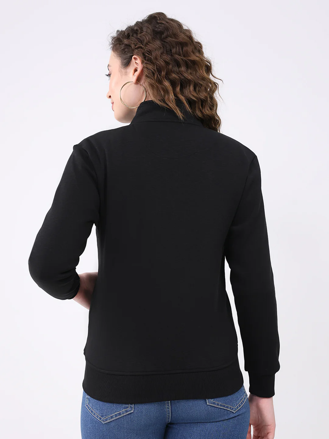 Women Black Solid Mock Neck Full Sleeve Sweatshirt - Image 5