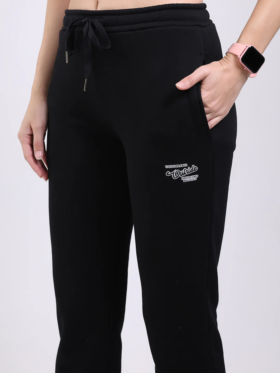 Women Black Solid Mock Neck Full Sleeve Winter Tracksuit - Image 9