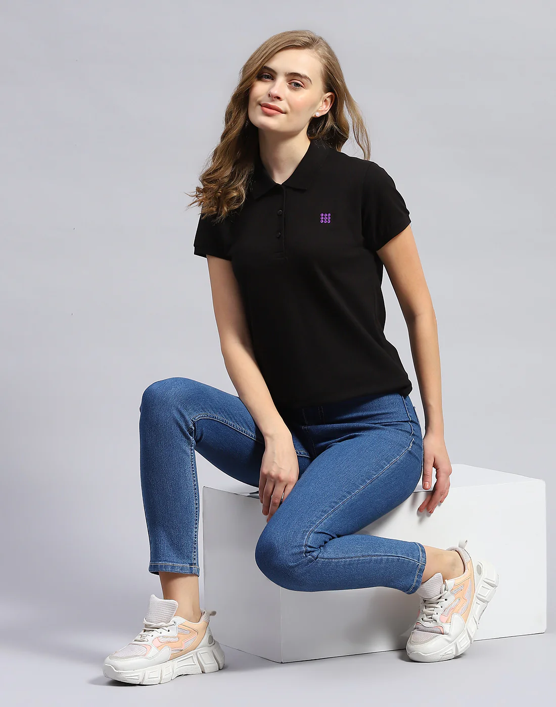 Rock.it Women Black Solid Polo Collar Half Sleeve T-Shirt - Image 2