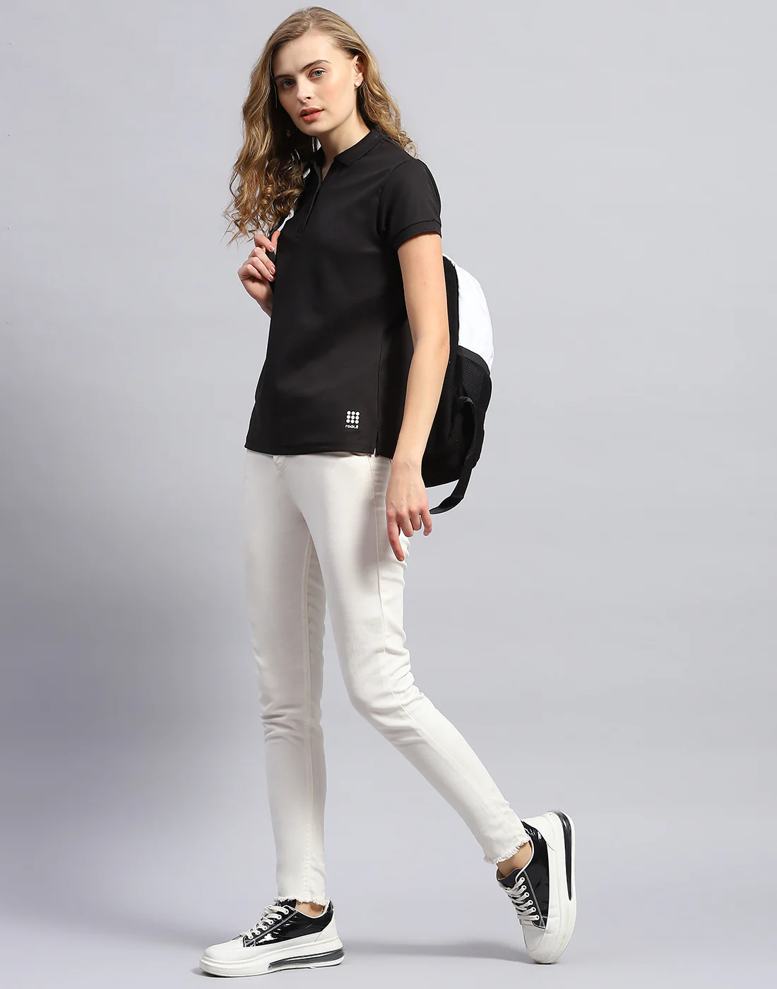 Rock.it Women Black Solid Polo Collar Half Sleeve T-Shirt - Image 2