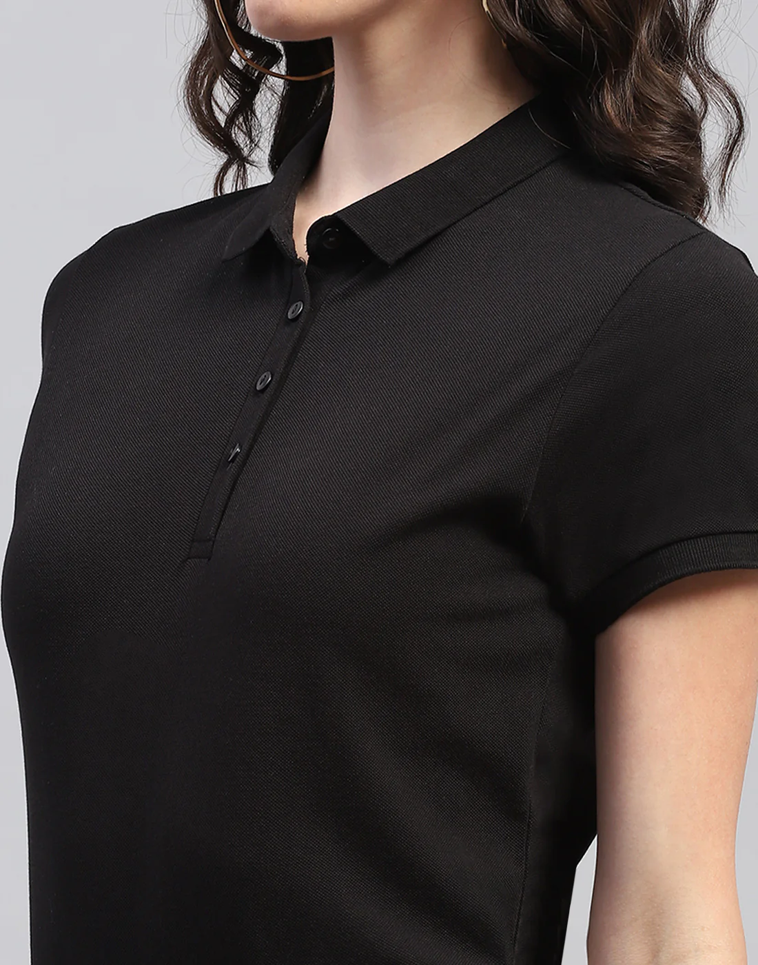 Women Black Solid Polo Collar Half Sleeve T Shirt - Image 6
