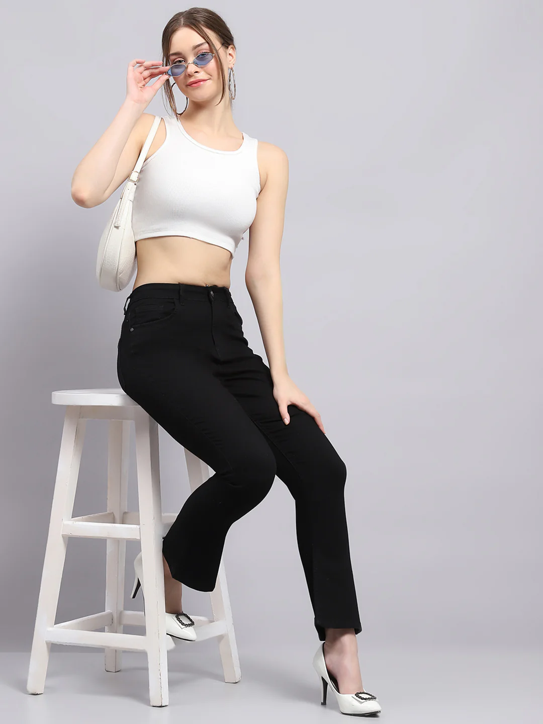 Women Black Solid Regular Fit Denim - Image 2