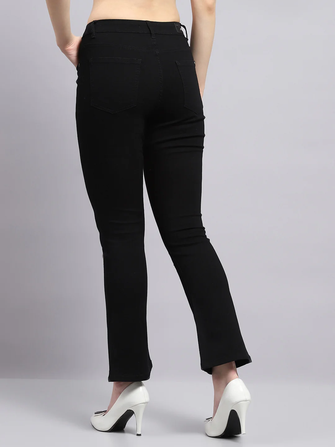 Women Black Solid Regular Fit Denim - Image 5