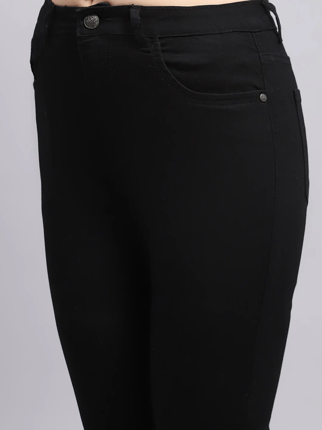 Women Black Solid Regular Fit Denim - Image 6