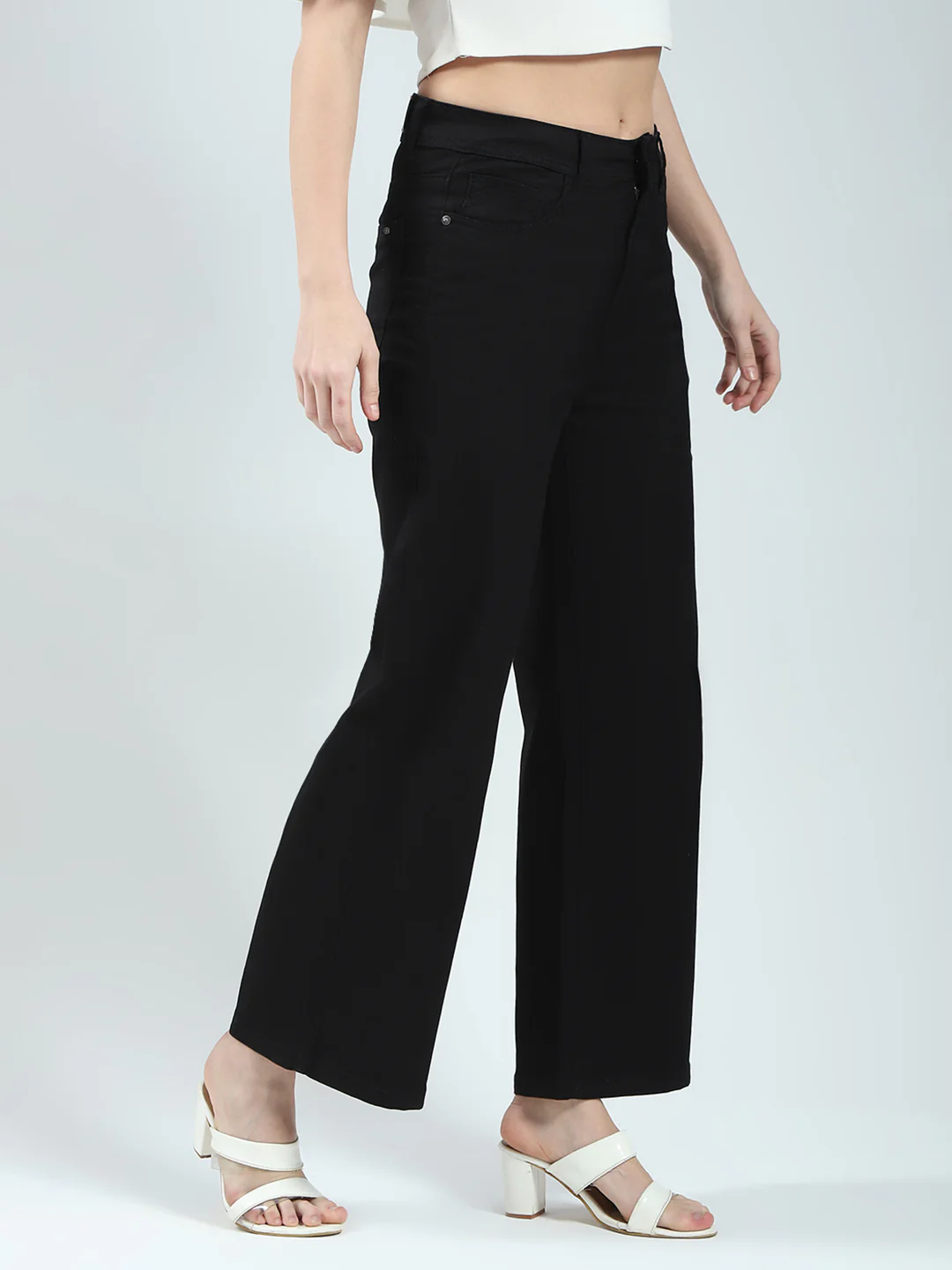 Women Black Solid Regular Fit Denim - Image 4