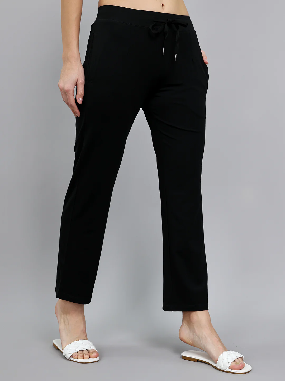 Women Black Solid Regular Fit Lower - Image 3