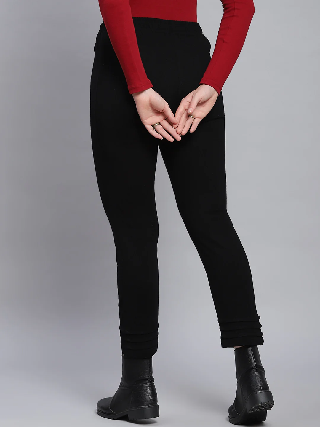 Women Black Solid Regular Fit Winter Lowers - Image 5