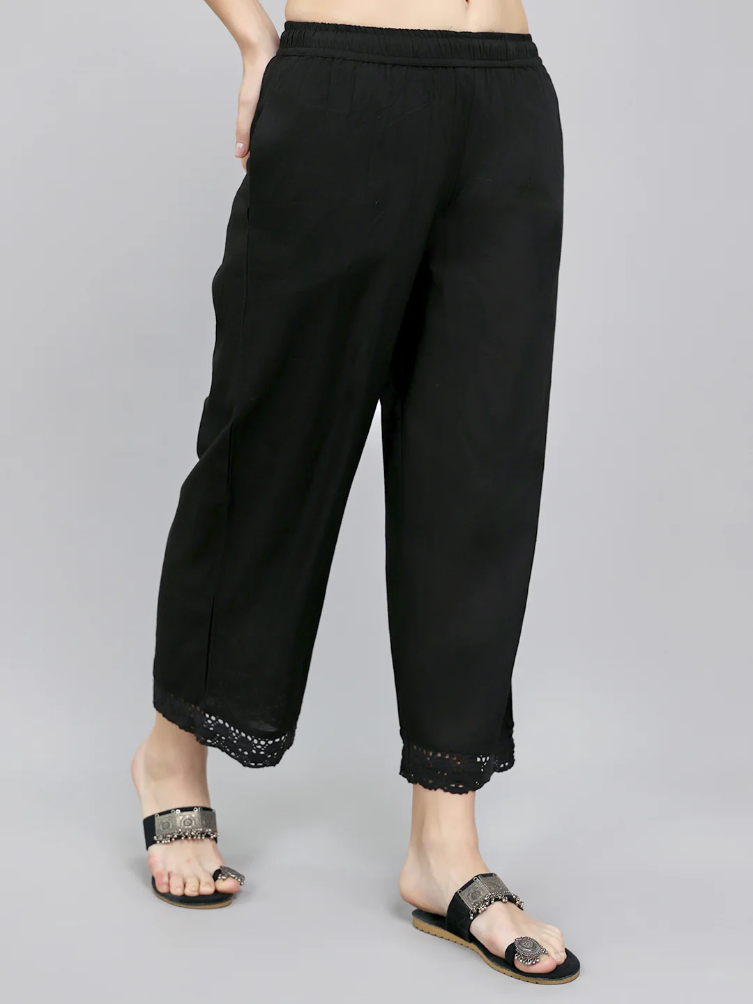 Women Black Solid Regular Fit Palazzo - Image 3