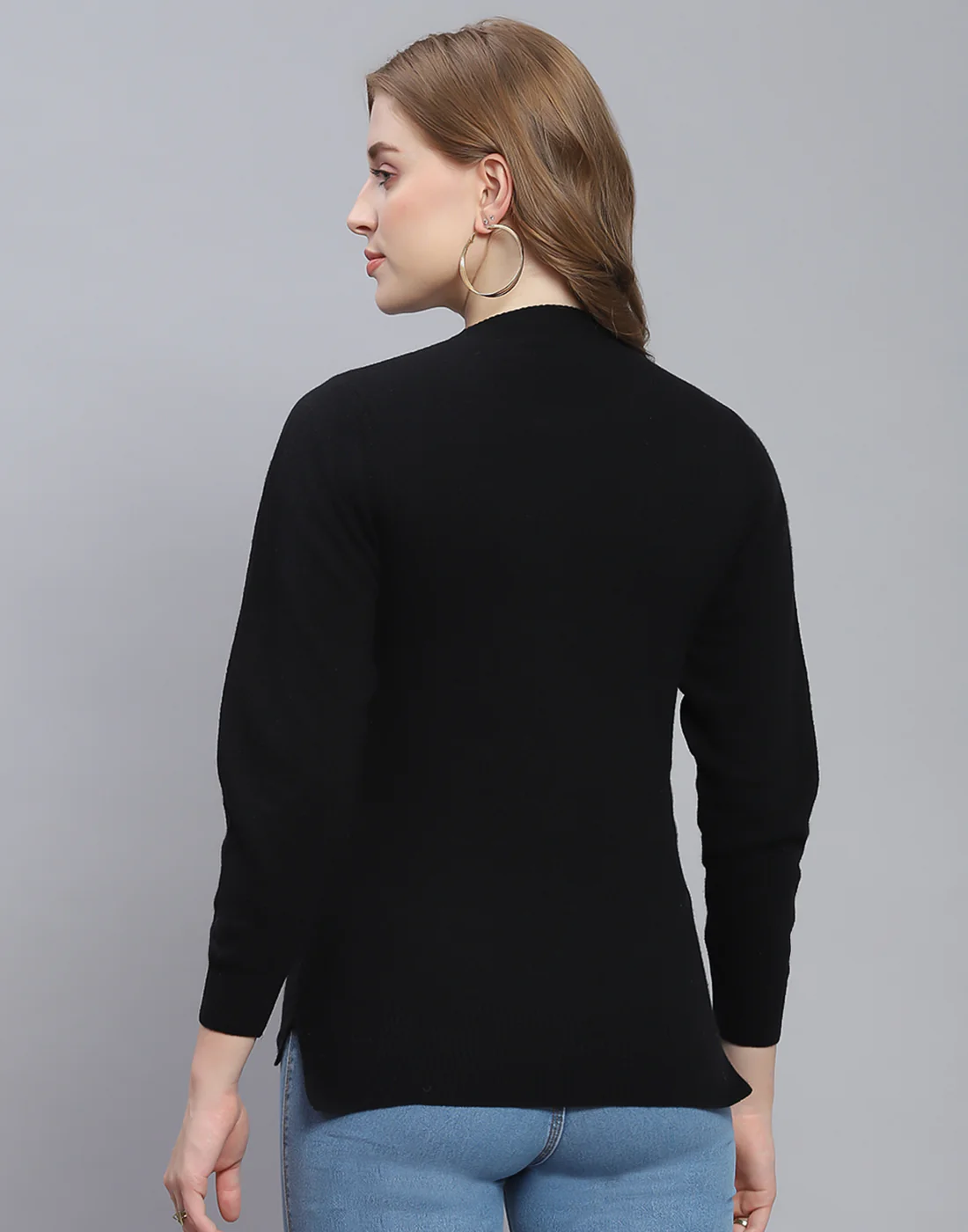 Women Black Solid Round Neck Full Sleeve Cardigan - Image 5