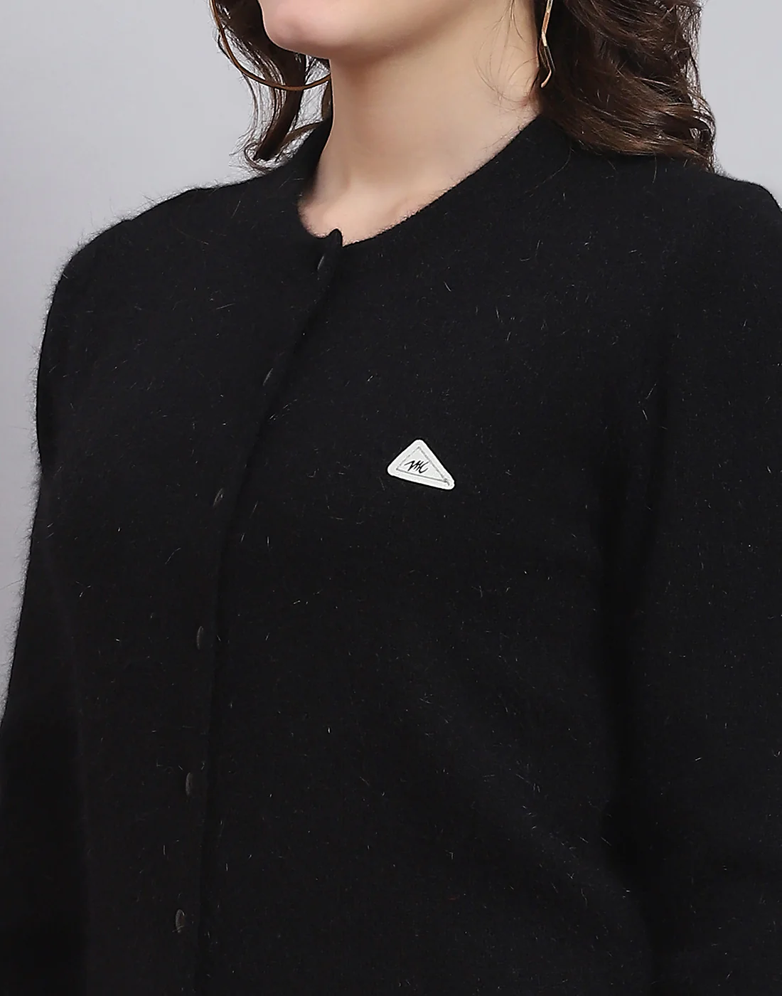 Women Black Solid Round Neck Full Sleeve Cardigan - Image 7