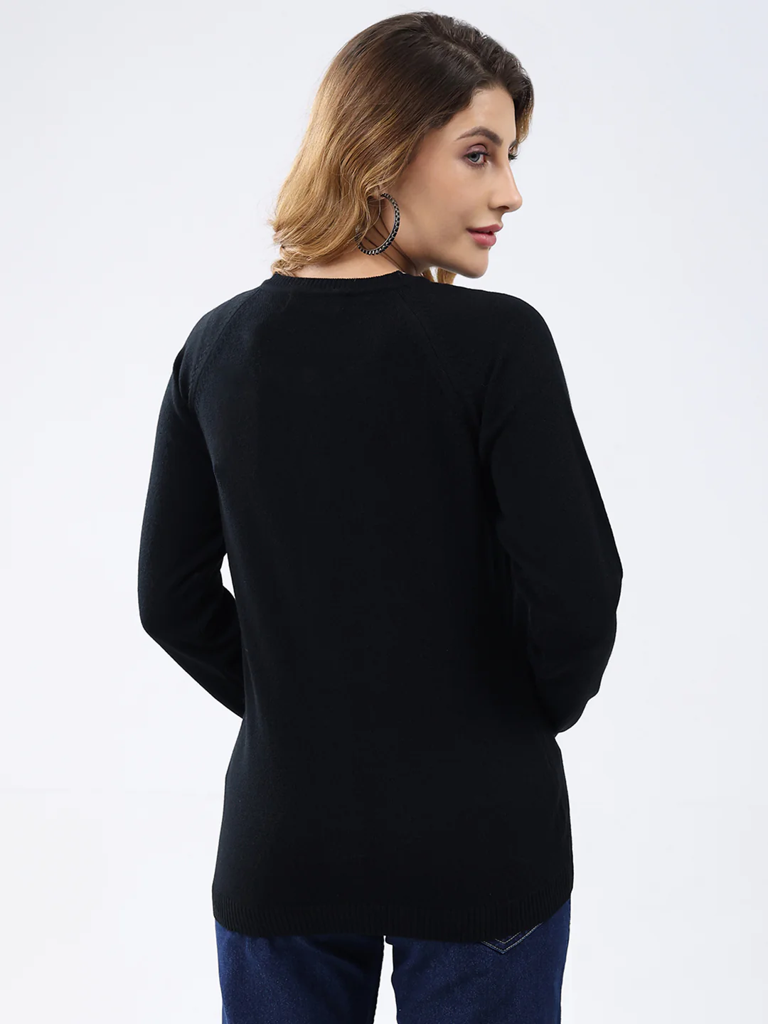 Women Black Solid Round Neck Full Sleeve Cardigan - Image 5