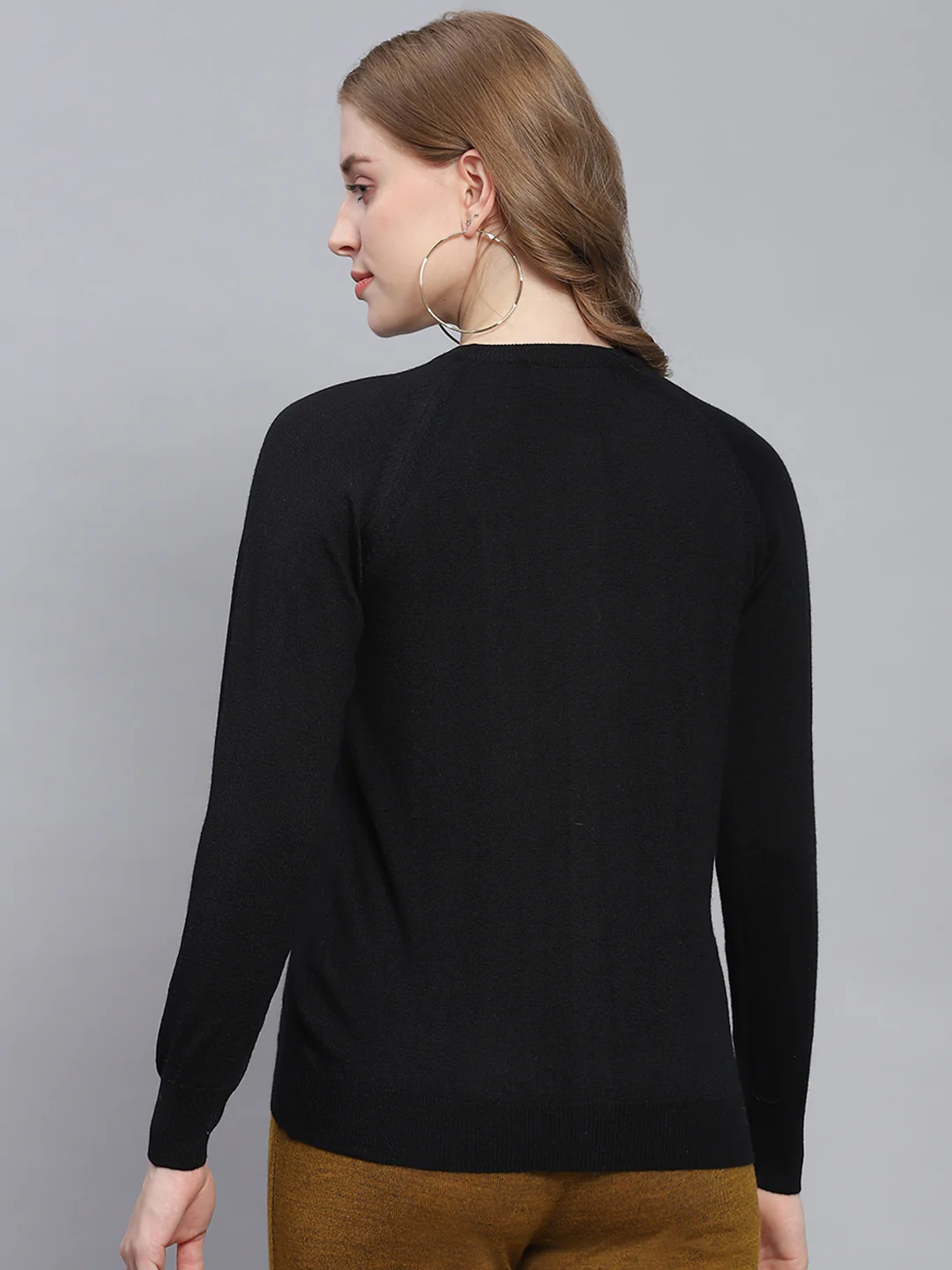 Women Black Solid Round Neck Full Sleeve Cardigans - Image 5