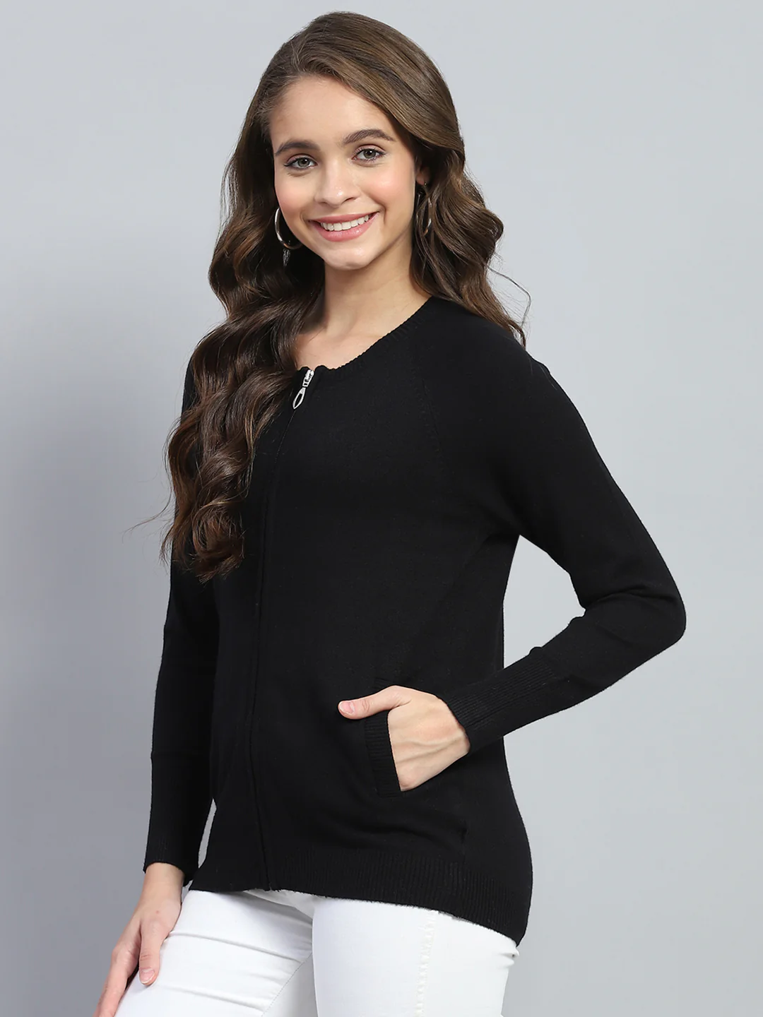 Women Black Solid Round Neck Full Sleeve Pullover - Image 3