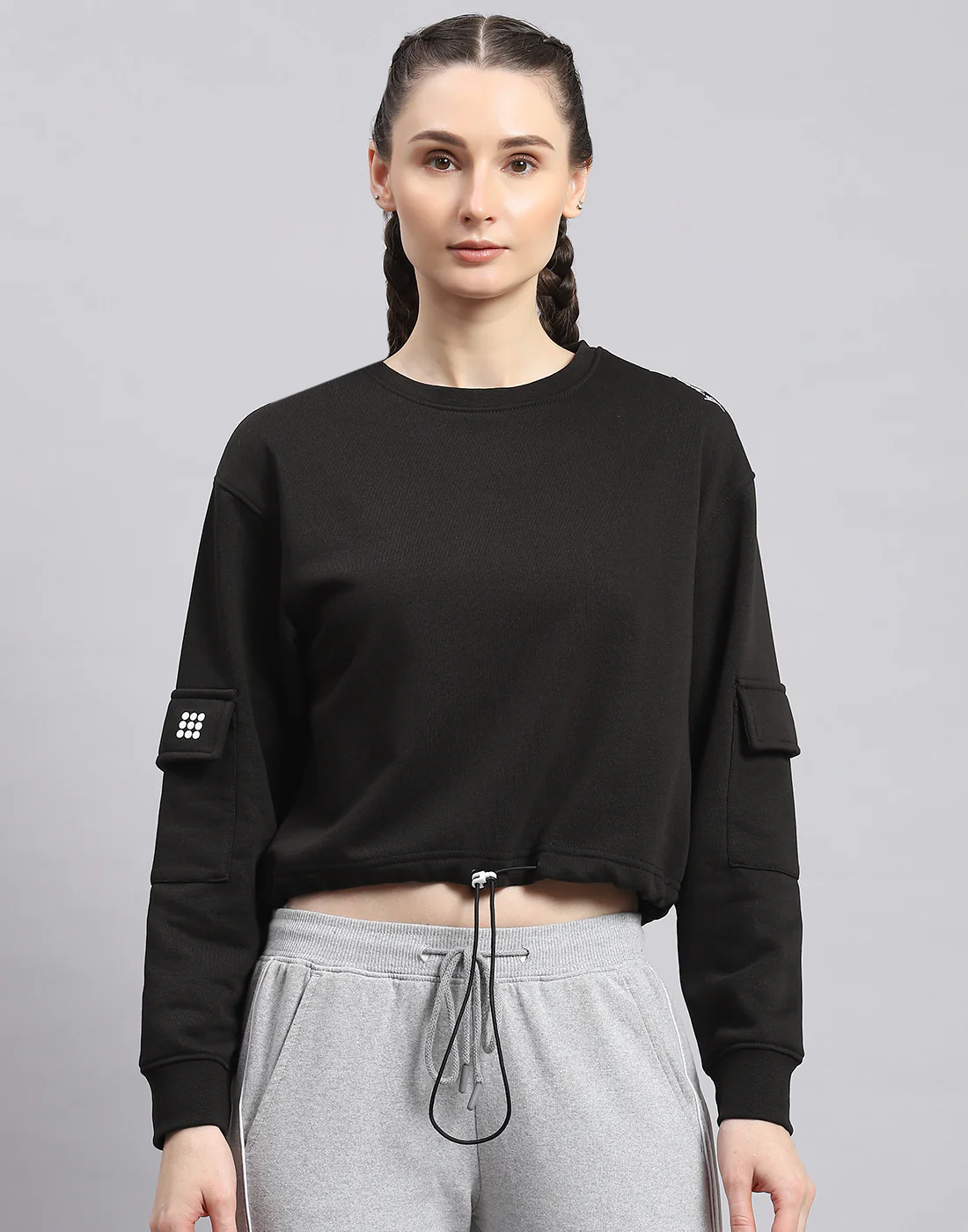 Rock.it Women Black Solid Round Neck Full Sleeve Sweatshirt - Image 2