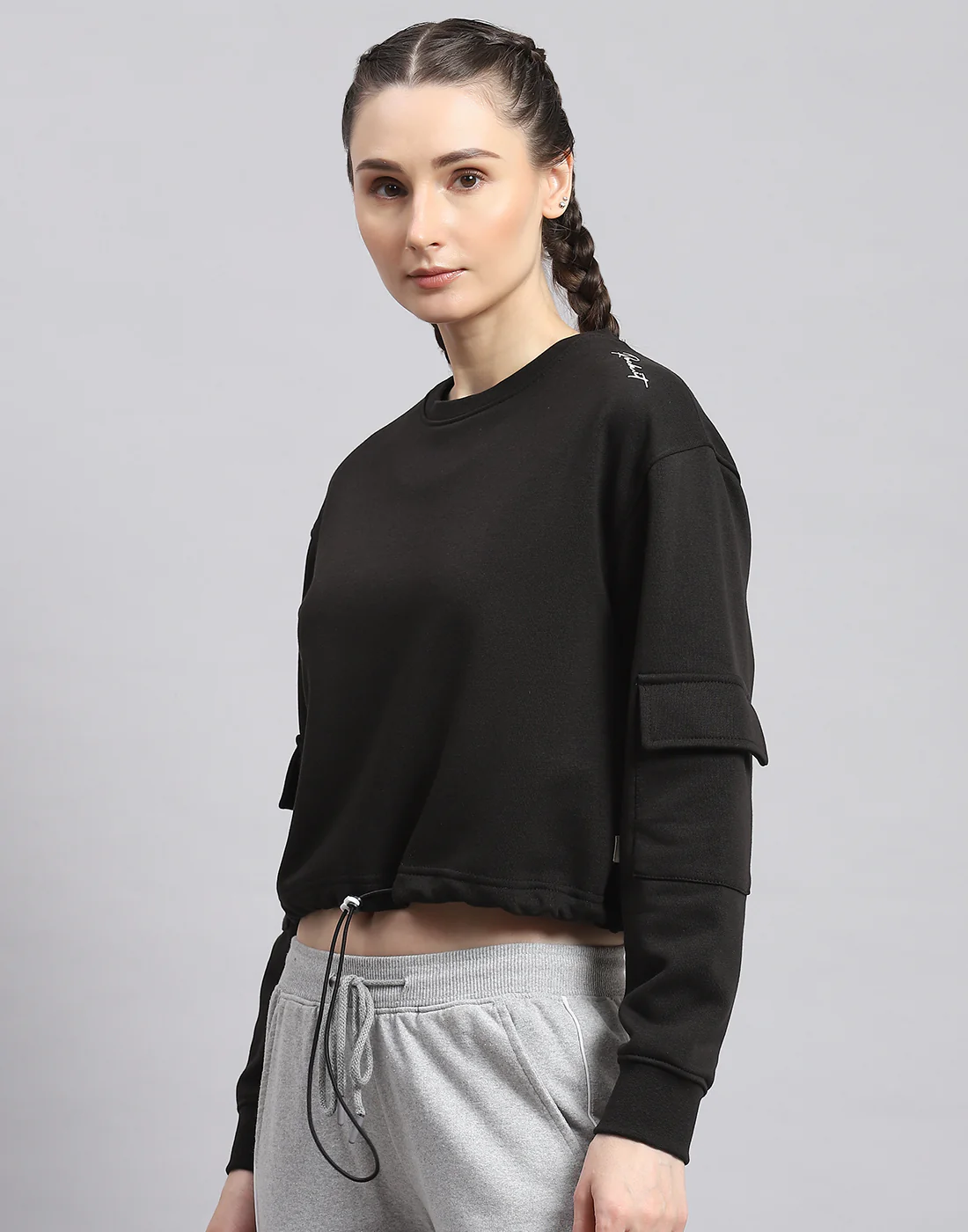 Rock.it Women Black Solid Round Neck Full Sleeve Sweatshirt - Image 3