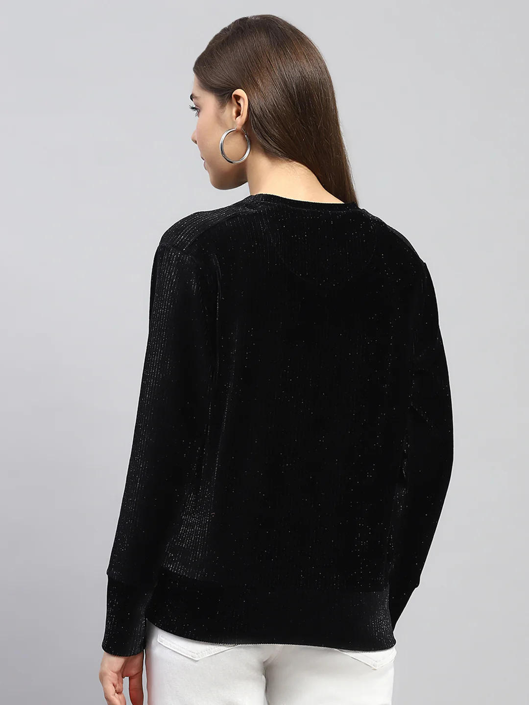 Women Black Solid Round Neck Full Sleeve Sweatshirt - Image 5