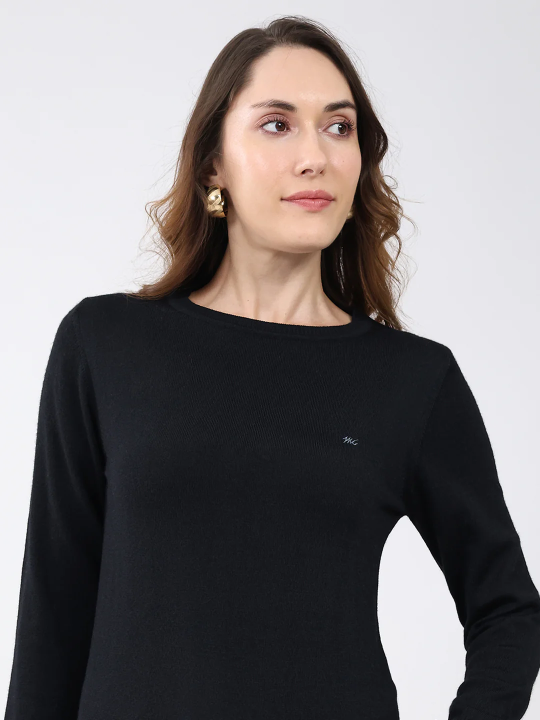 Women Black Solid Round Neck Full Sleeve Winter Top - Image 7